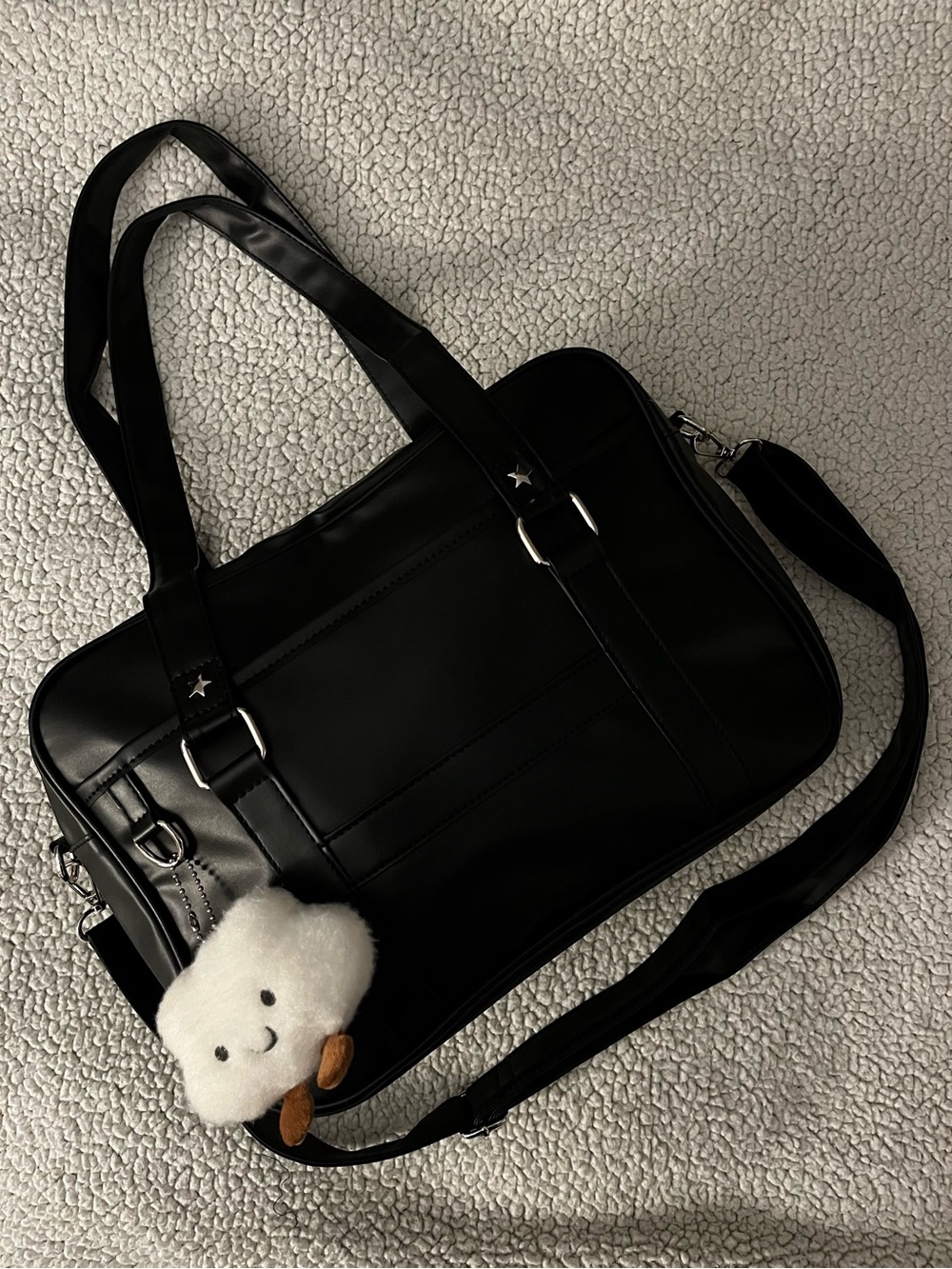 Black Anime school girl bag with Removable Strap and cloud keychain plushie